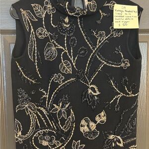 Embroidered Sleeveless Black Top with Gold Floral Beading